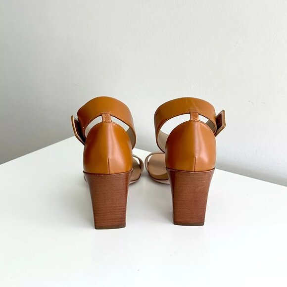 NEW CHLOE Tan Beige Two Tone Ankle Strap Block Heel Sandals Size 38 US(8) - Picture 5 of 9
